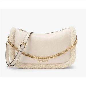 MICHAEL KORS CARMELA Cream Multi Medium Leather Chain Crossbody Shearling 
NWT